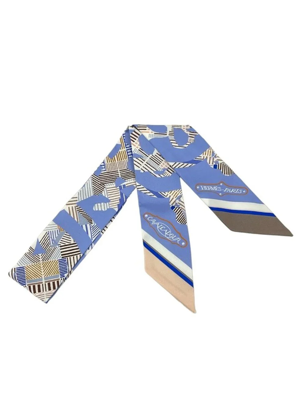 Hermes Scarf Twilight Light Blue Dark Brown Multi Ribbon